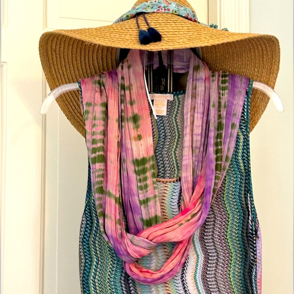Market Vintage Free People Scarf 1960s Crinkle Scarf California Og Tie Dye 14x90